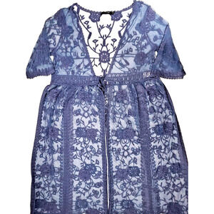 Anthropologie Doe & Rae Top L Lace Vest Mesh Embroidered Romantic Cardiga Duster